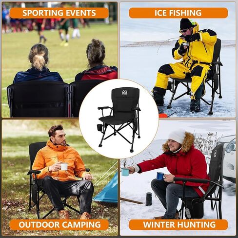Heated Camping Chair, with 20000 mAh 12V Battery Pack, 3 Heat Levels and 3 Zone Heating, with Massage Function Outdoor Heated Folding Chair, Weight Bearing 600 lbs for Camp, Lawn,Fishing, Black in Saudi Arabia