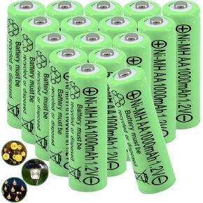 16 Pack Rechargeable 1.2V NiMH AA Batteries 1000mAh High Capacity Pre-Charged Batteries,Double A Battery for, Garden Solar Lights, Solar lamp Post, String Lights, Household Equipment
