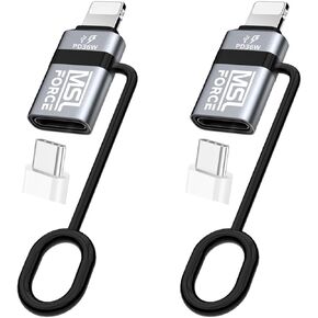 Lightning to USB C Adapter,PD60W Charging,Data Transfe,Lightning Female to USB C Male Adapter for iPhone 15/16 Series,Not for Audio/OTG (Lightning to USB-C (2pack)【Not for Audio/OTG】)
