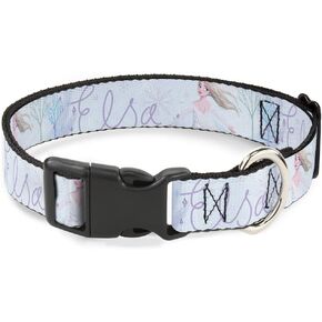 Disney Pet Collar, Dog Collar Plastic Buckle, Frozen Elsa Snowflake Pose with Trees and Script Blues, 11 to 16.5 Inches 1.0 Inch Wide