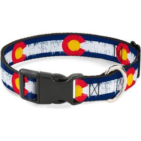 Buckle-Down Plastic Clip Collar - Colorado Flags2 Repeat Weathered - 1" Wide - Fits 15-26" Neck - Large