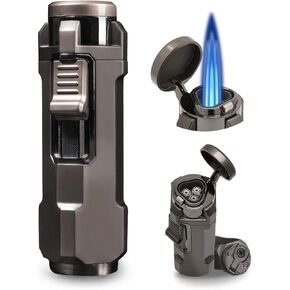 Torch Lighter, Triple Jet Flame Refillable Butane Lighter with Punch, Adjustable Windproof Cool Mini Lighters for Candle, Camping, Durable & Vintage Design with Gift Box (No Fuel)