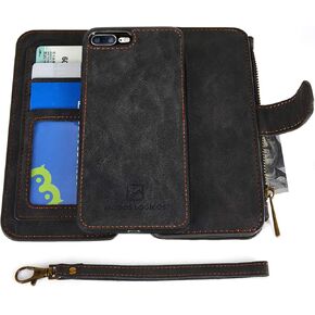 MODOS LOGICOS Case for iPhone 7 Plus/iPhone 8 Plus, [Detachable Wallet Folio][Zipper Cash Storage][14 Card Slots 1 Photo Window] PU Leather Purse with Removable Inner Magnetic TPU Case - Red