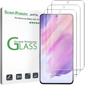 amFilm (3 Pack) Compatible with Samsung Galaxy S21 FE(Fan Edition 5G 2021) Tempered Glass Screen Protector with Easy Installation Kit, HD Clear, Case Friendly, Anti-Scratch Bubble-Free