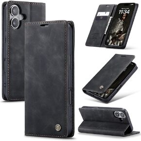 CaseMe Wallet Case for iPhone 16, Premium Handmade Slim Retro Durable Leather Magnetic Closure Flip Anti-Fall Shockproof Case with Kickstand and Card Slots for iPhone 16 (Blue) in Saudi Arabia