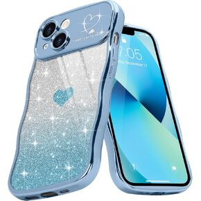 Teageo for iPhone 13 Pro Case for Women Girls Cute Curly Wavy Frame Love Heart Glitter Bling Camera Protection Sparkly Luxury Elegant Shockproof Clear Wave Phone Case for iPhone 13 Pro 6.1", Pink