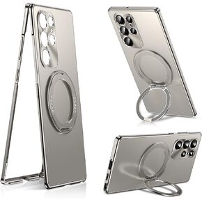 IMCHEN for Samsung Galaxy S24 Ultra Metal Case with 360° Rotating Ring Stand - Refined Protection and Versatility, Titanium