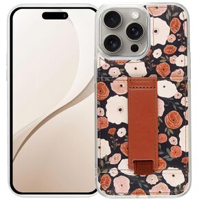 WALLI CASES for iPhone 14 Pro Case - Phone Case with Card Holder - Wallet Phone Case with Card Slots, Kickstand & Finger Strap - Vegan Leather - Flower Phone Case Compatible with iPhone 14 Pro