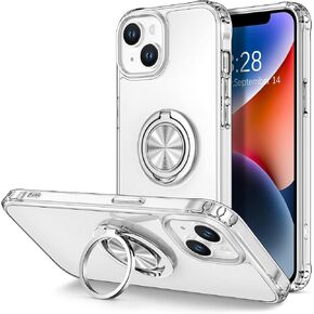 Hython Case for iPhone 14 Plus Case with Ring Stand [360° Rotatable Ring Holder Magnetic Kickstand] [Support Car Mount] Plated Gold Edge Soft TPU Luxury Shockproof Protective Phone Case Cover, Black