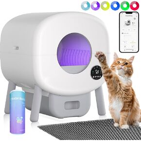 Large Electric Kitty Litter Box-APP Control, Self-Cleaning Cat Litter Box, Automatic Litter Box-Robot for Multiple Cats,Odor-Free,Liner & Litter Mat & Aromatherapy Box