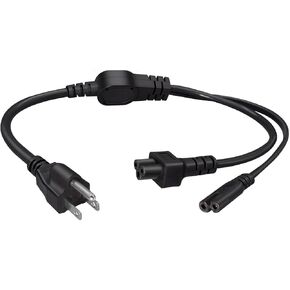NEMA 5-15P to C7+C5 Y Splitter Power Cord，US 3 pin Plug 5-15p to Figure 8 Power convertor, NEMA 5-15P to C5.5-15P to C7 and C5 Splitter Power Cable Cord ，1.6ft(0.5m)
