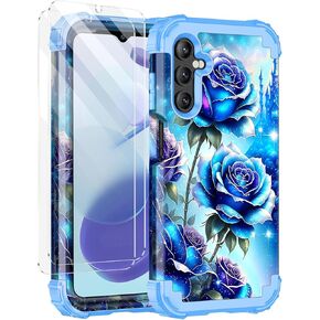 Miqala for Galaxy A14 5G Case with 2 Tempered Glass Screen Protector+ 2 Camera Lens Protector,Glow in The Dark Three Layer Shockproof Protective Case for Samsung Galaxy A14 5G,Dark Blue