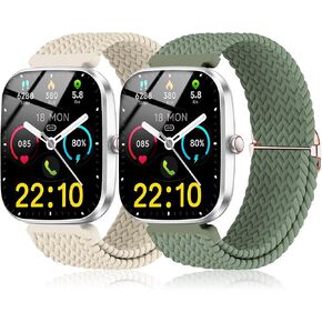2 Pack Braided Band Compatible with Nerunsa P66D/Popglory P66/NiUFFiT P66/Ddidbi P66D/Aptkdoe P66D/Hendari P66/Dotn P66 Smartwatch Women Men, Adjustable Replacement Strap for P66 Smartwatch Bands