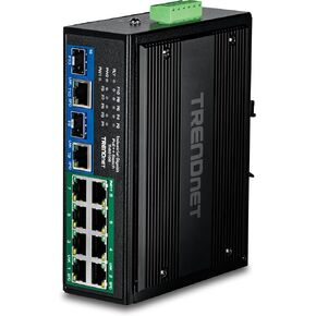 TRENDnet 10-Port Industrial Gigabit 400W PoE++ DIN-Rail Switch, TI-BG108, 8 x Gigabit PoE++ Ports, 2 x Gigabit Shared Ports (RJ-45 / SFP), 20Gbps, 400W, Lifetime Protection
