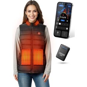 Womens Heated Vest,Heated Vest Come with 12000mAh battery Warm Heated Vest with Three Heating Setting APP Controllable