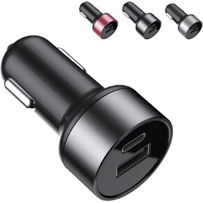 Car Charger, 45W 3A Metal USB Car Charger Fast Charge Car Charger Adapter Flush Fit Compatible with iPhone 14 Pro Max/13/12/11/x/6s, iPad Air 2/Mini 3,for Samsung Note 9/S10/S9/S8, Black