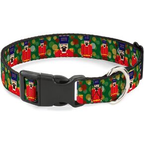 Buckle-Down 18-32" Christmas Nutcracker/Polka Dots Greens/Gold/Red Plastic Clip Collar, Wide Large