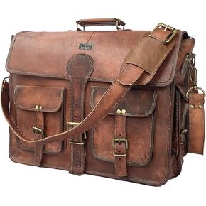 12 Inch Vintage Handmade Leather Travel Messenger Office Crossbody Bag tablet Briefcase ipad College Satchel Bag For Men And Women