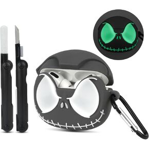 for Apple AirPods Pro/Pro 2nd Generation Case Cover with Cleaner kit [Glow in The Dark], 3D Soft Silicone Cartoon Skull Cute Case for Airpod Pro/Pro 2 Case for Women Men Kids Teens Girls Boys