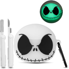 Compatible with Apple AirPods 4th Generation Case 2024 Cover with Cleaner kit, [Glow in The Dark] 3D Skull Airpod 4 Case Soft Silicone Protective Skin Skull Case for Airpod 4 Gen for Women Men