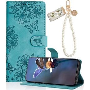 Mavis's Diary for iPhone 16 Plus Case Wallet with Card Slot Lanyard Charm, Stylish Folral Embossed PU Leather Magnet Folio Cover Folding Flip Phone Case for Women (Purple)