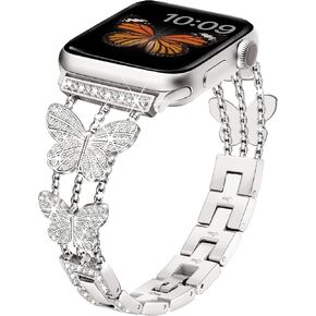 Compatible with Dressy Designer Bling Apple Watch Bands for Women Men 42mm 44mm 45mm 49mm,Butterfly iWatch Bands for Apple Watch Ultra 2 1 SE Series 9 8 7 6 5 4 3 2 1 Bracelet Band(Rose Gold)