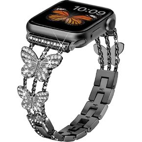 Compatible with Dressy Designer Bling Apple Watch Bands for Women Men 42mm 44mm 45mm 49mm,Butterfly iWatch Bands for Apple Watch Ultra 2 1 SE Series 9 8 7 6 5 4 3 2 1 Bracelet Band(Rose Gold) in Kuwait