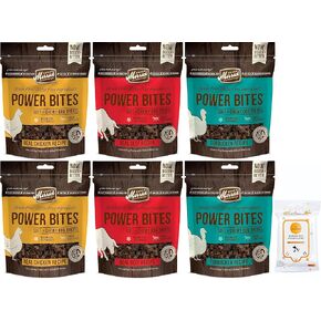 Aurora Pet Variety Pack (6) Power Bites Grain Free Dog Treats (2) Chicken (2) Beef (2) Turducken [6-oz Bags] with AuroraPet Wipes
