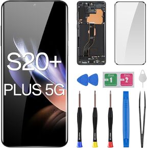 OLED Screen Replacement for Samsung Galaxy S20+ Plus 5G SM-G986U G986U1 OLED Display Touch Digitizer Full Assembly with Cosmic Black Frame and Side Button Glass Repair Tools Kit