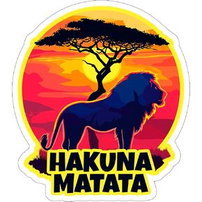 Hakuna Matata Sticker Decal Vinyl Small Waterproof for Water Bottle Mug Passport Book Scrapbook Notebook Laptop Tumbler Skateboard Computer Phone Size Funny Gift Car Stickers ID44990