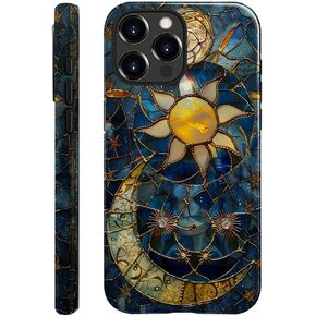 for iPhone 16 Pro Case - Moon Stars Celestial Glass Phone Case - Glossy Hybrid Case,Durable Shockproof Case Cover,Case for Woman Girl