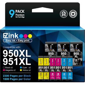 E-Z Ink (TM) Compatible Ink Cartridge Replacement for HP 950XL 951XL 950 XL 951 XL for OfficeJet Pro 8610 8600 8615 8620 8625 8100 276dw 251dw (3 Black, 2 Cyan, 2 Magenta, 2 Yellow, 9 Combo Pack