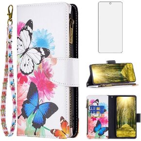 Asuwish Compatible with Samsung Galaxy S23 FE 5G Wallet Case and Tempered Glass Screen Protector Zipper Flip Folio Credit Card Holder Stand Cell Phone Cover for S 23 EF S23FE 23S Women Men - Elephant