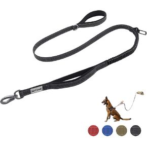 Double Handle Dog Leash Heavy Duty, 4-6FT Reflective Tactical Dog Leash, Shock Absorbing Bungee Leash with 2 Padded Handle, Car Seatbelt & Easy Snap Hook, for Large Medium Small Dogs