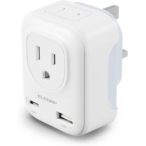 ELEGRP Universal Travel Adapter, 65W Fast Charger International Travel Power Adapter with USB C Port, Travel Worldwide Essentials Wall Charger, Type C/G/A/I All In One Power Adapter, FCC, 1 Pack