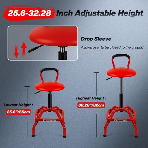 Garage Stool, Adjustable Height Swivel Work Bar Mechanic Stool, Shop Stool with Backrest, Pneumatic Shop Stool for Home, Bar and Shop, 300 LBS Capacity, 360° Rotation, Heavy Duty, Black in Kuwait
