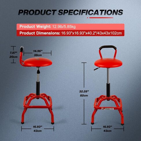 Garage Stool, Adjustable Height Swivel Work Bar Mechanic Stool, Shop Stool with Backrest, Pneumatic Shop Stool for Home, Bar and Shop, 300 LBS Capacity, 360° Rotation, Heavy Duty, Black in Kuwait