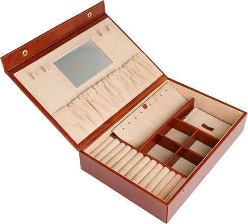 Time Resistance Leather Jewelry Box - Black Full Grain Leather Jewellery Organizer - Accessories Storage Box for Women - Genuine Leather Jewelry Case in Kuwait