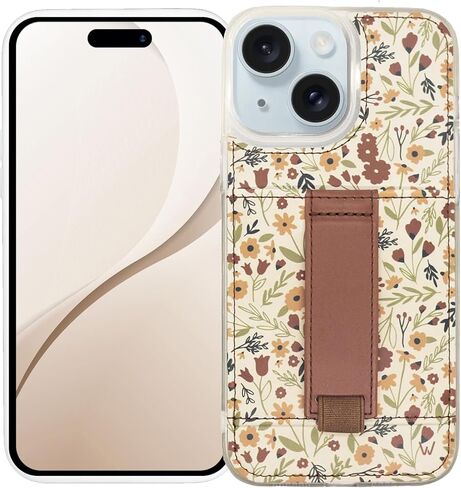 حافظات Walli لهاتف iPhone 14 Pro - حافظة هاتف مع حامل بطاقة - حافظة هاتف بمحفظة مع فتحات للبطاقات، مسند وحزام إصبع - جلد نباتي - حافظة هاتف على شكل زهرة متوافقة مع iPhone 14 Pro in Saudi Arabia