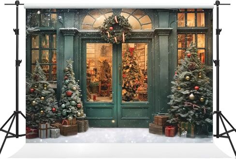 Kate 8×8ft Christmas Backdrop Photography Xmas Green Door Outdoor Snow View Christmas Tree Wreath Decoration Background Studio Props for Party Image Video in Saudi Arabia
