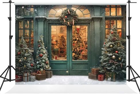 Kate 8×8ft Christmas Backdrop Photography Xmas Green Door Outdoor Snow View Christmas Tree Wreath Decoration Background Studio Props for Party Image Video in Saudi Arabia