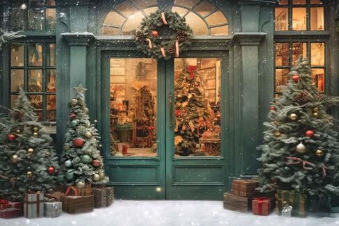 Kate 8×8ft Christmas Backdrop Photography Xmas Green Door Outdoor Snow View Christmas Tree Wreath Decoration Background Studio Props for Party Image Video in Saudi Arabia