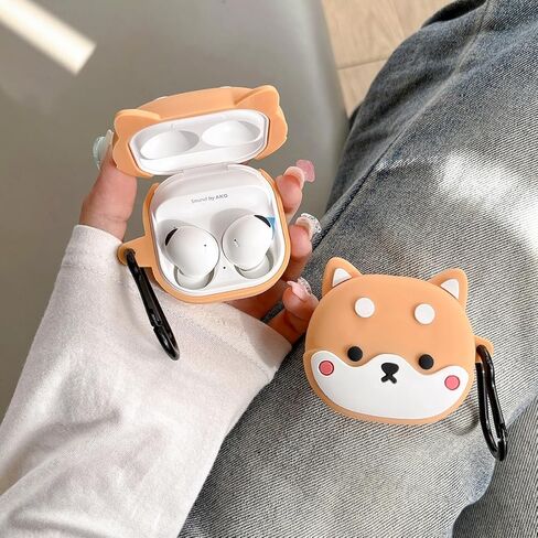حافظة لهاتف Samsung Galaxy Buds FE(2023)/Buds 2 Pro(2022)/Buds 2(2021)/Buds Pro(2021) Buds Live(2020)، Creative Cute Shiba Inu، مشبك سلسلة مفاتيح قابل للفصل in Kuwait