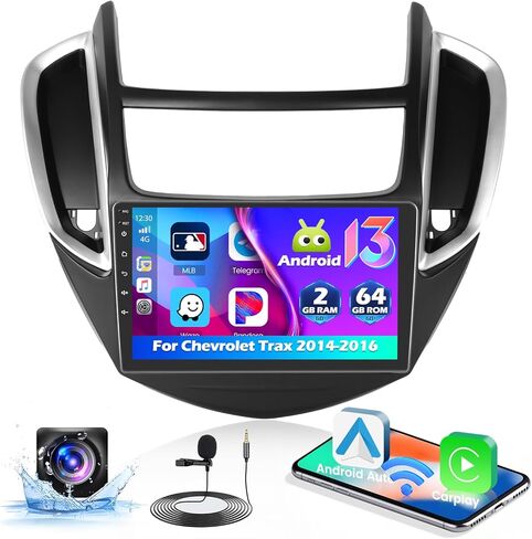 Car Stereo for Chevrolet Chevy Trax 2014-2016 with Apple Wireless Carplay Android Auto, 2+64G Android 13 9 inch Touch Screen Radio with GPS WiFi Bluetooth SWC FM RDS Radio EQ+AHD Backup Camera in Kuwait