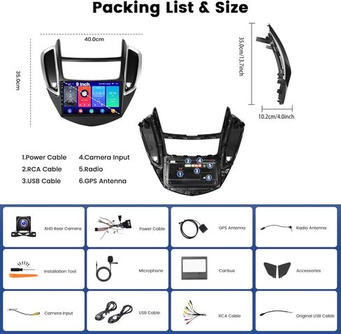Car Stereo for Chevrolet Chevy Trax 2014-2016 with Apple Wireless Carplay Android Auto, 2+64G Android 13 9 inch Touch Screen Radio with GPS WiFi Bluetooth SWC FM RDS Radio EQ+AHD Backup Camera in Kuwait