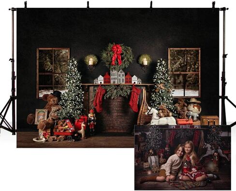 MEHOFOND 8x6ft Christmas Photography Background Christmas Tree with Fireplace Wreath Stocking Black Backdrops Winter Xmas Birthday Holiday Party Decoration Banner Photo Portrait Props in Saudi Arabia