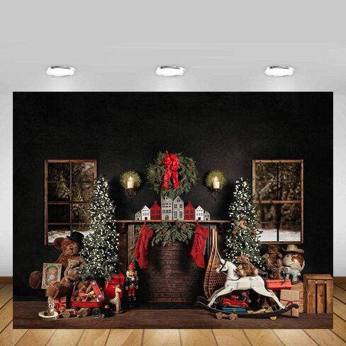 MEHOFOND 8x6ft Christmas Photography Background Christmas Tree with Fireplace Wreath Stocking Black Backdrops Winter Xmas Birthday Holiday Party Decoration Banner Photo Portrait Props in Saudi Arabia