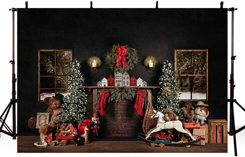 MEHOFOND 8x6ft Christmas Photography Background Christmas Tree with Fireplace Wreath Stocking Black Backdrops Winter Xmas Birthday Holiday Party Decoration Banner Photo Portrait Props in Saudi Arabia