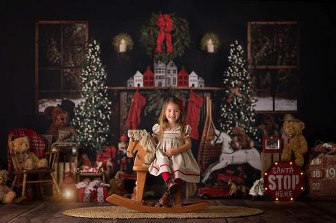 MEHOFOND 8x6ft Christmas Photography Background Christmas Tree with Fireplace Wreath Stocking Black Backdrops Winter Xmas Birthday Holiday Party Decoration Banner Photo Portrait Props in Saudi Arabia