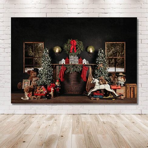 MEHOFOND 8x6ft Christmas Photography Background Christmas Tree with Fireplace Wreath Stocking Black Backdrops Winter Xmas Birthday Holiday Party Decoration Banner Photo Portrait Props in Saudi Arabia
